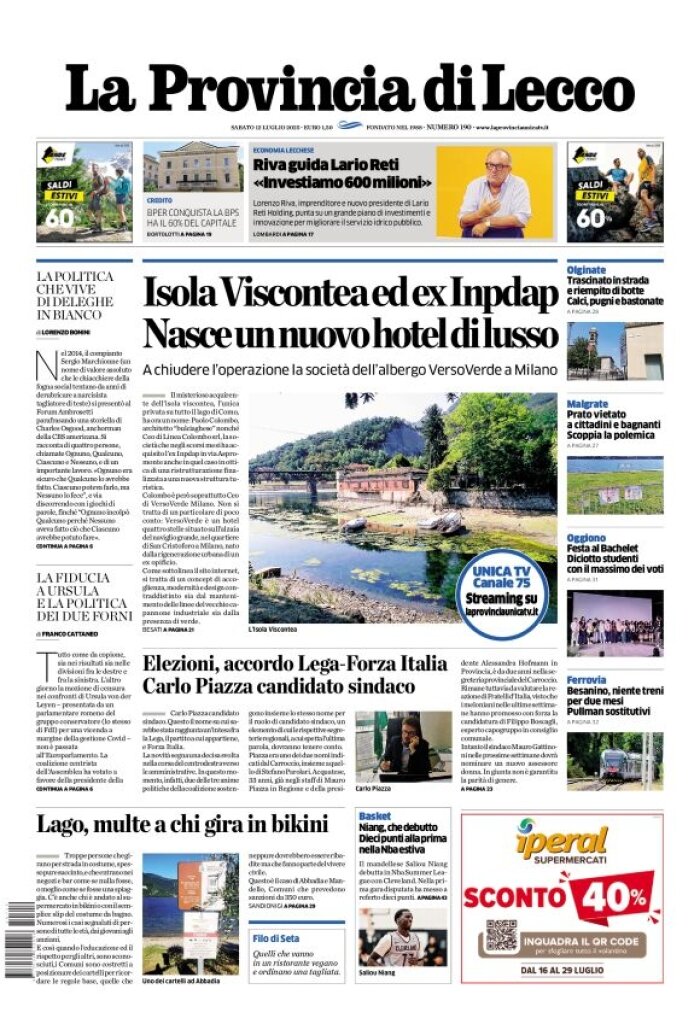 Prima Pagina La Provincia di Lecco 12/07/2025