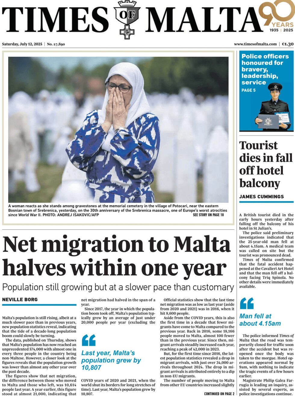 Prima Pagina Times of Malta 12/07/2025