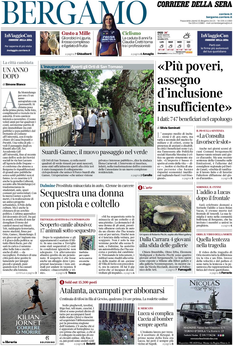 Prima Pagina Corriere della Sera (Bergamo) 13/07/2025