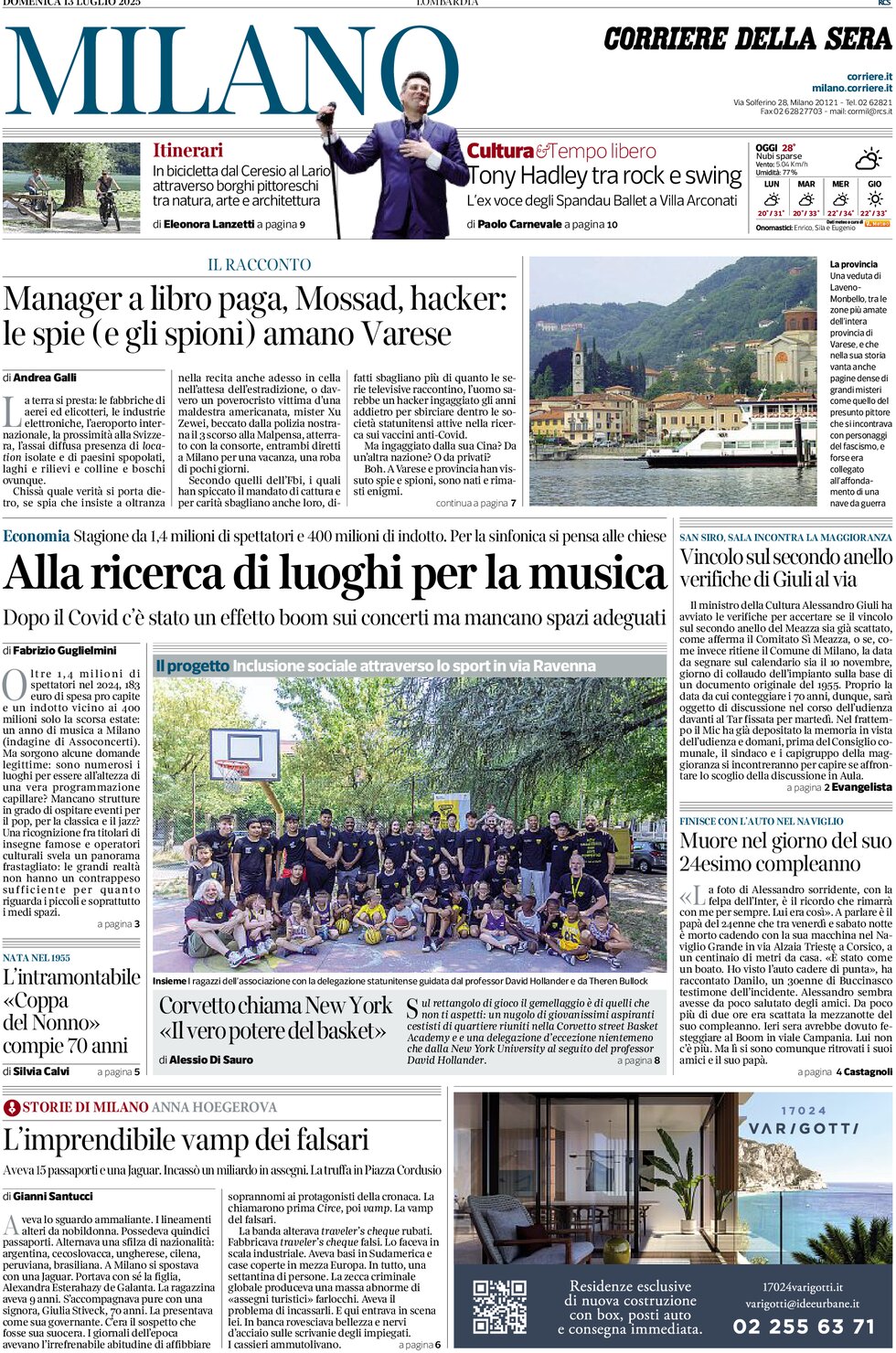 Prima Pagina Corriere della Sera (Milano) 13/07/2025