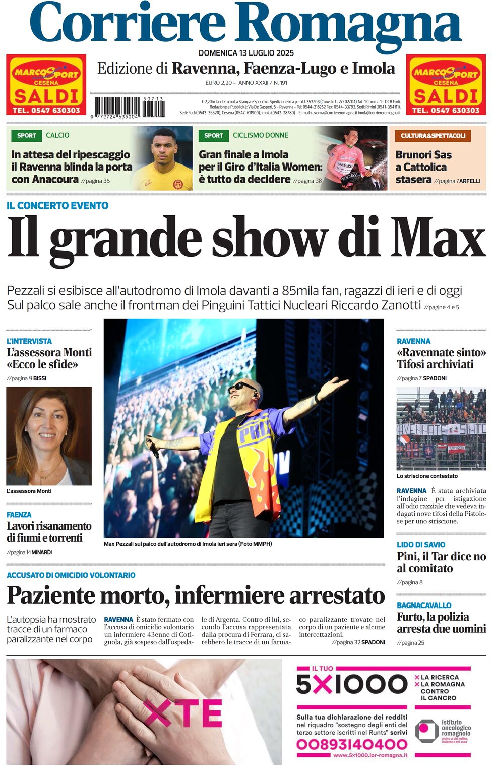 Prima Pagina Corriere Romagna (Ravenna e Imola) 13/07/2025