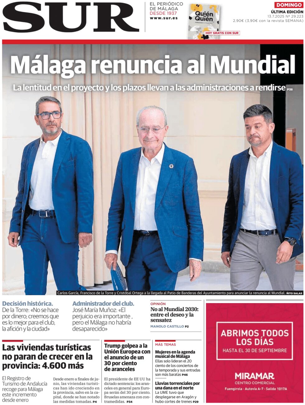Prima Pagina Diario SUR 13/07/2025