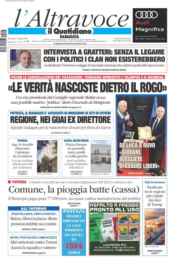 Prima Pagina Il Quotidiano del Sud (Basilicata) 13/07/2025