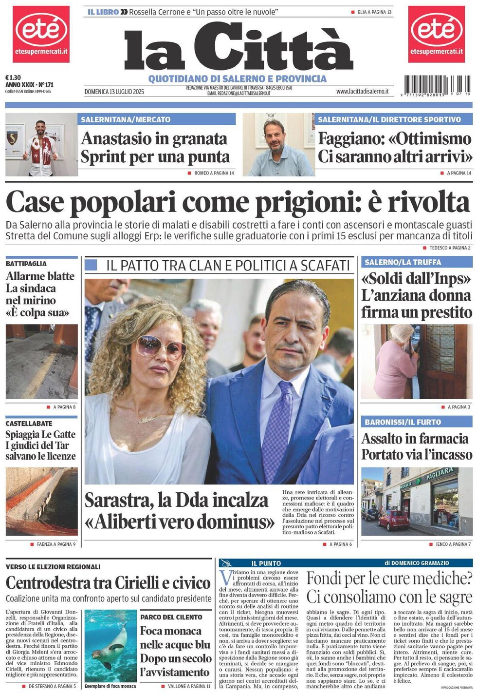 Prima Pagina La Città (Salerno) 13/07/2025