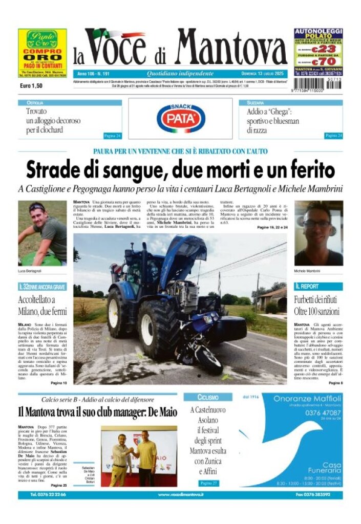 Prima Pagina La Voce di Mantova 13/07/2025