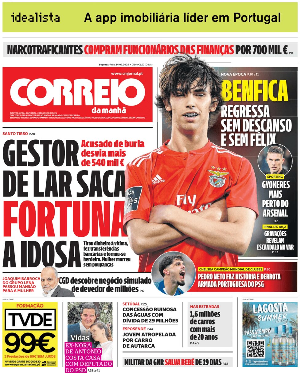 Prima Pagina Correio da Manhã 14/07/2025