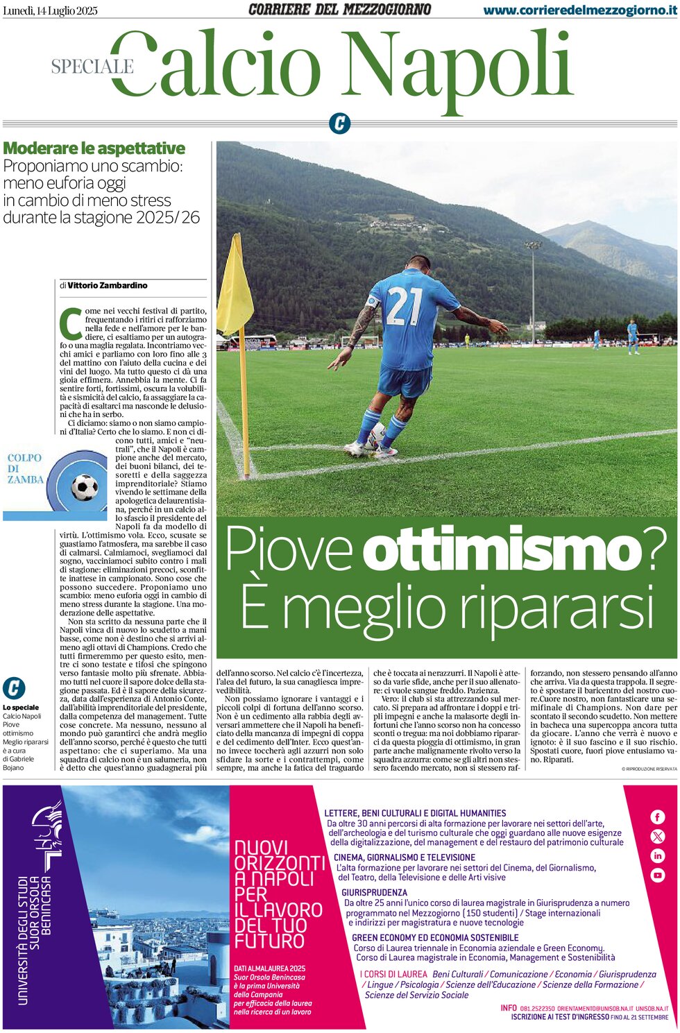 Prima Pagina Corriere del Mezzogiorno (Campania) 14/07/2025