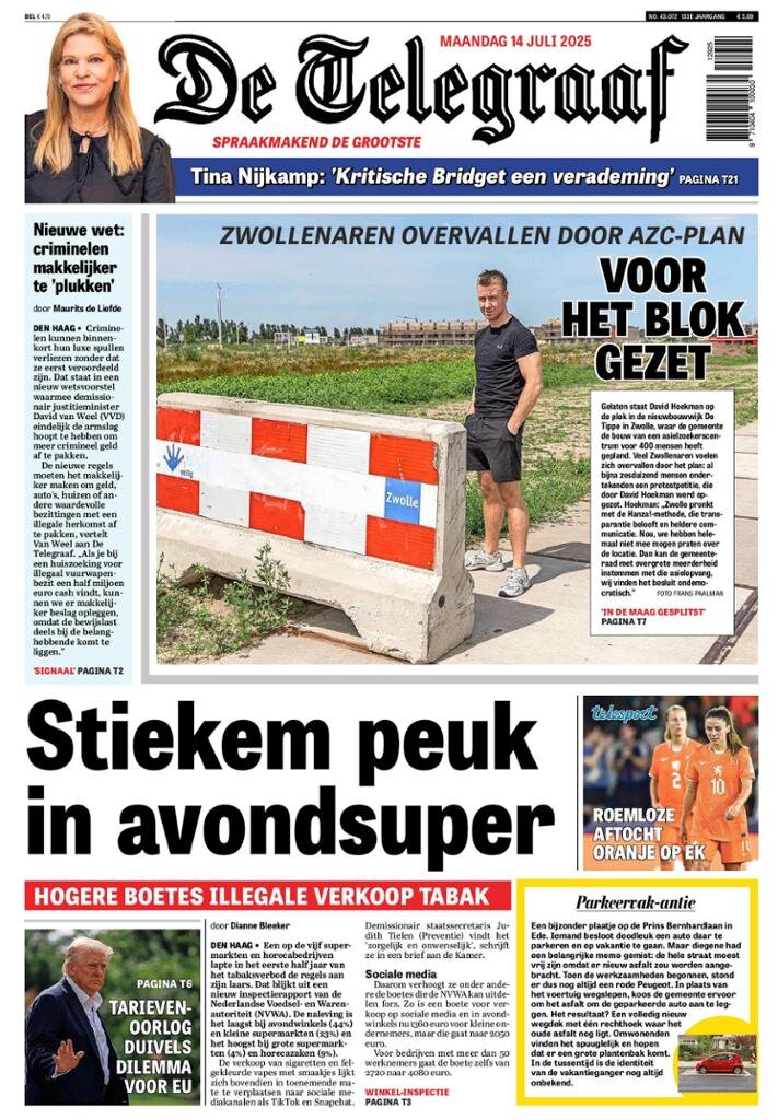 Prima Pagina De Telegraaf 14/07/2025