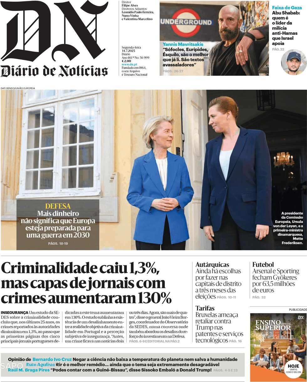 Prima Pagina Diário de Notícias 14/07/2025