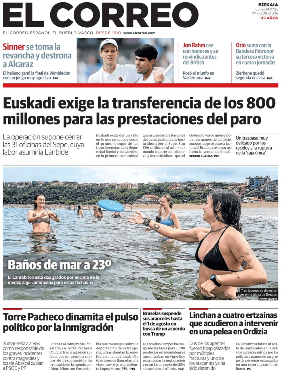 Prima Pagina El Correo 14/07/2025