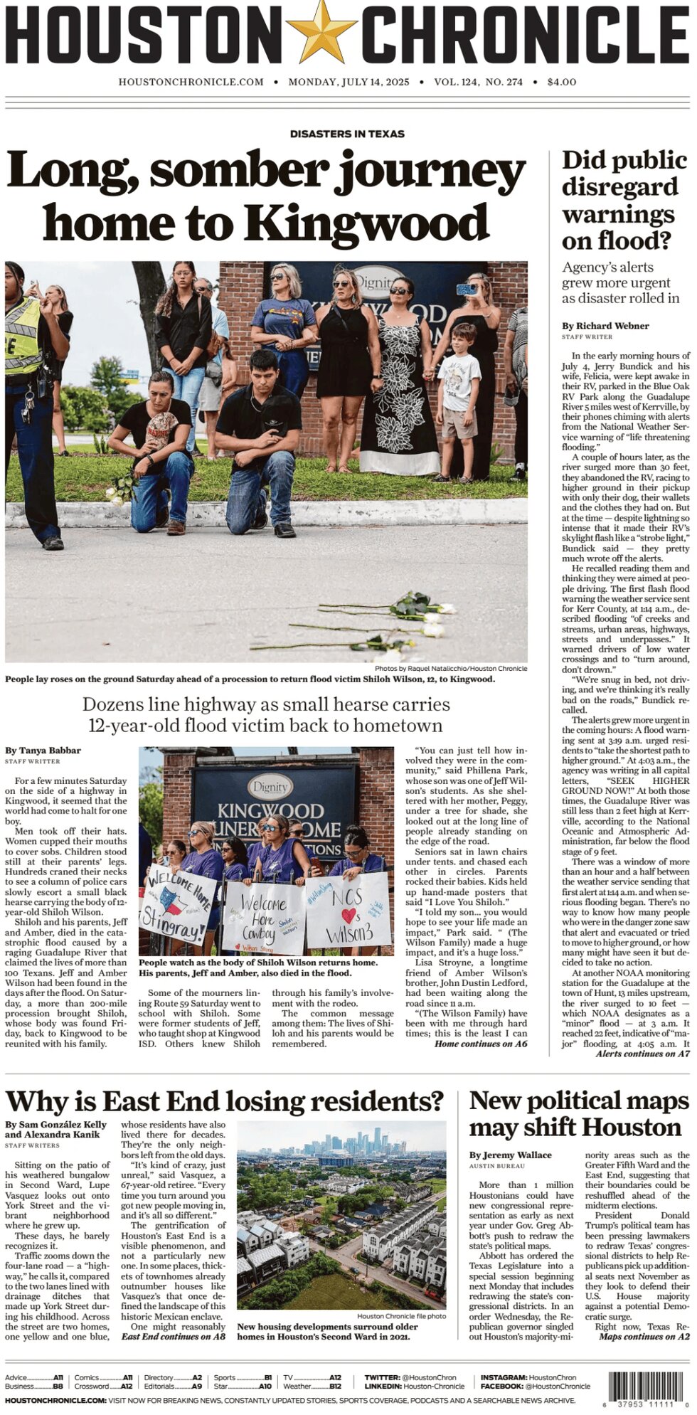 Prima Pagina Houston Chronicle 14/07/2025