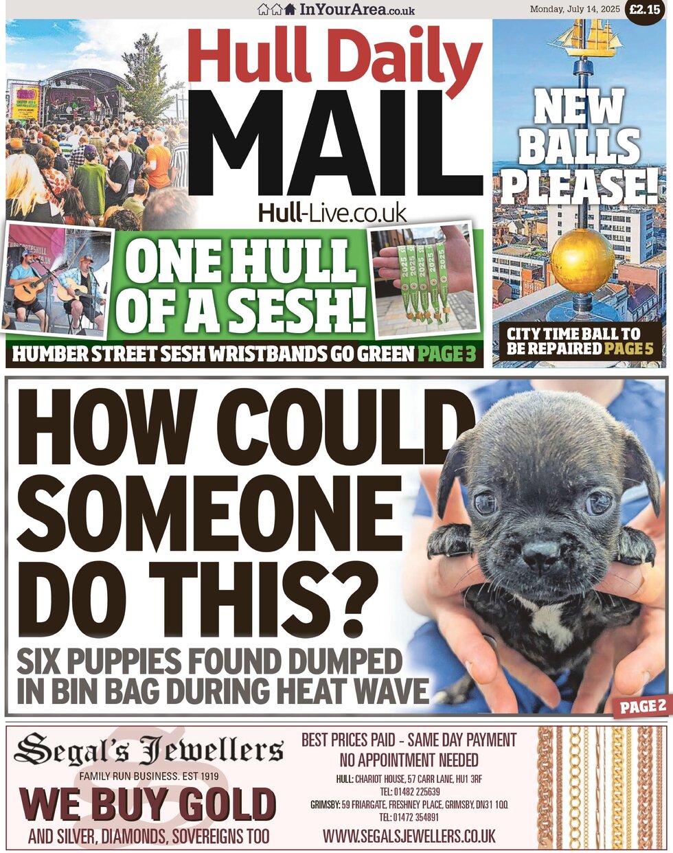 Prima Pagina Hull Daily Mail 14/07/2025