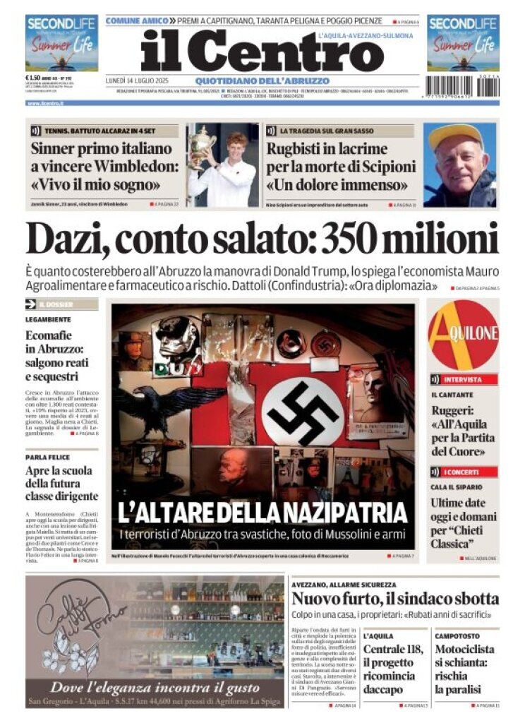 Prima Pagina Il Centro (L'Aquila) 14/07/2025