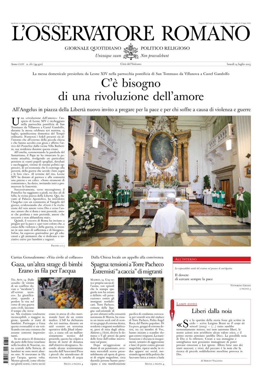 Prima Pagina L'Osservatore Romano 14/07/2025