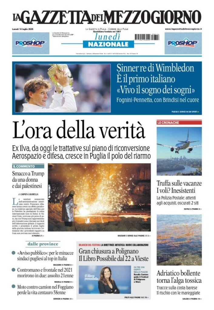 Prima Pagina La Gazzetta del Mezzogiorno (Basilicata) 14/07/2025