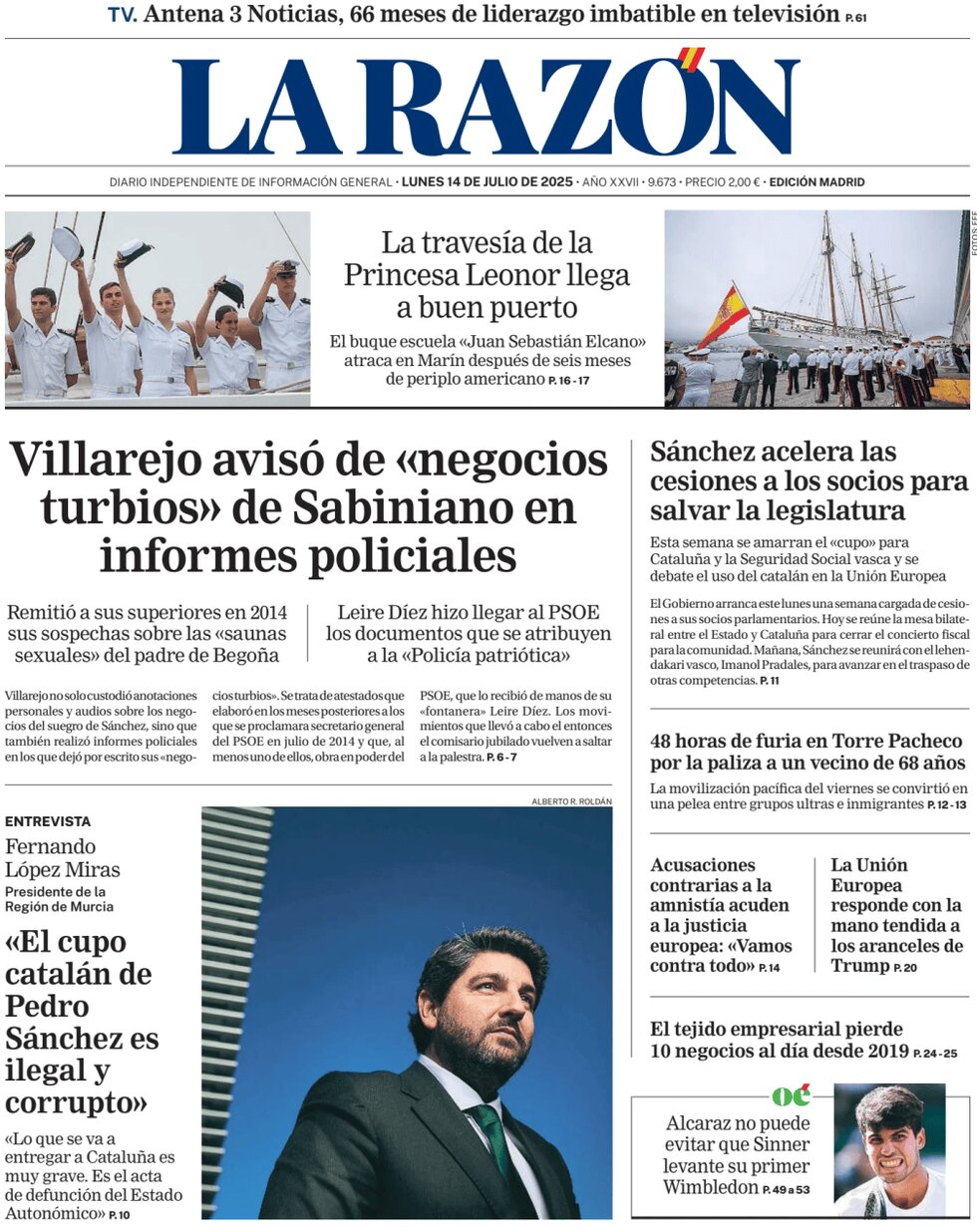 Prima Pagina La Razón 14/07/2025