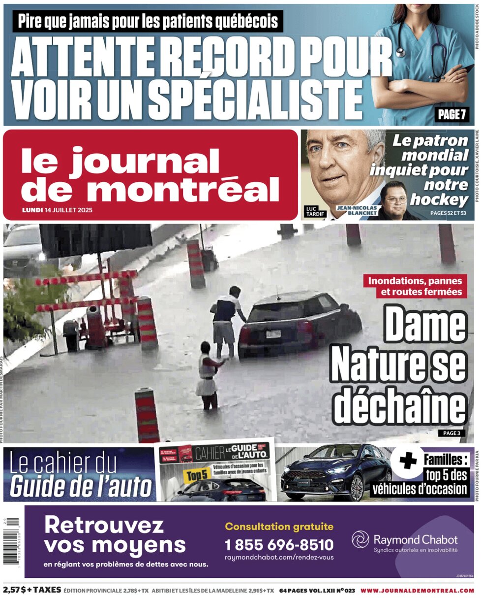 Prima Pagina Le Journal de Montréal 14/07/2025