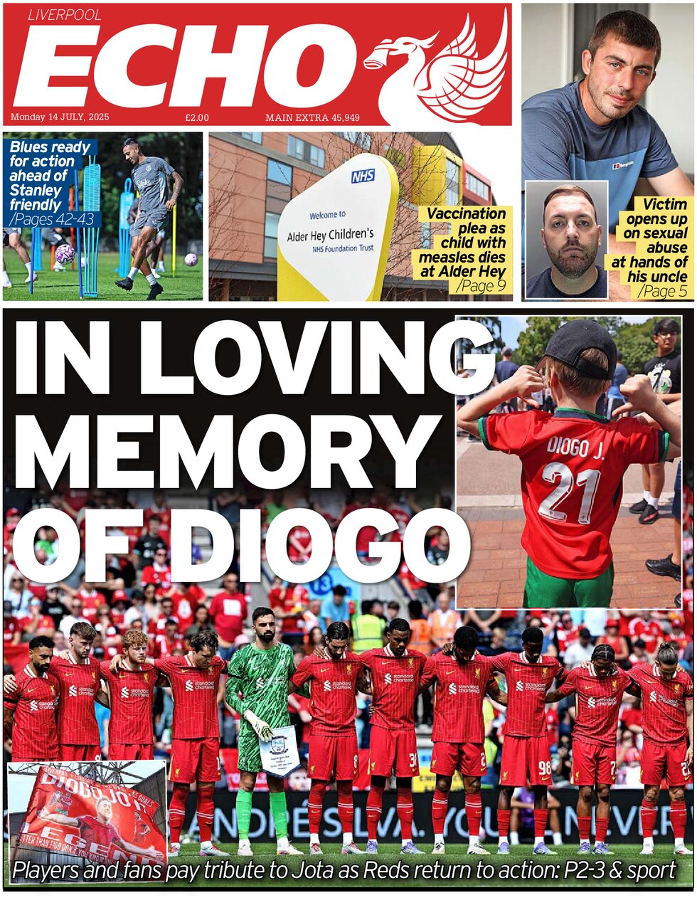 Prima Pagina Liverpool Echo 14/07/2025