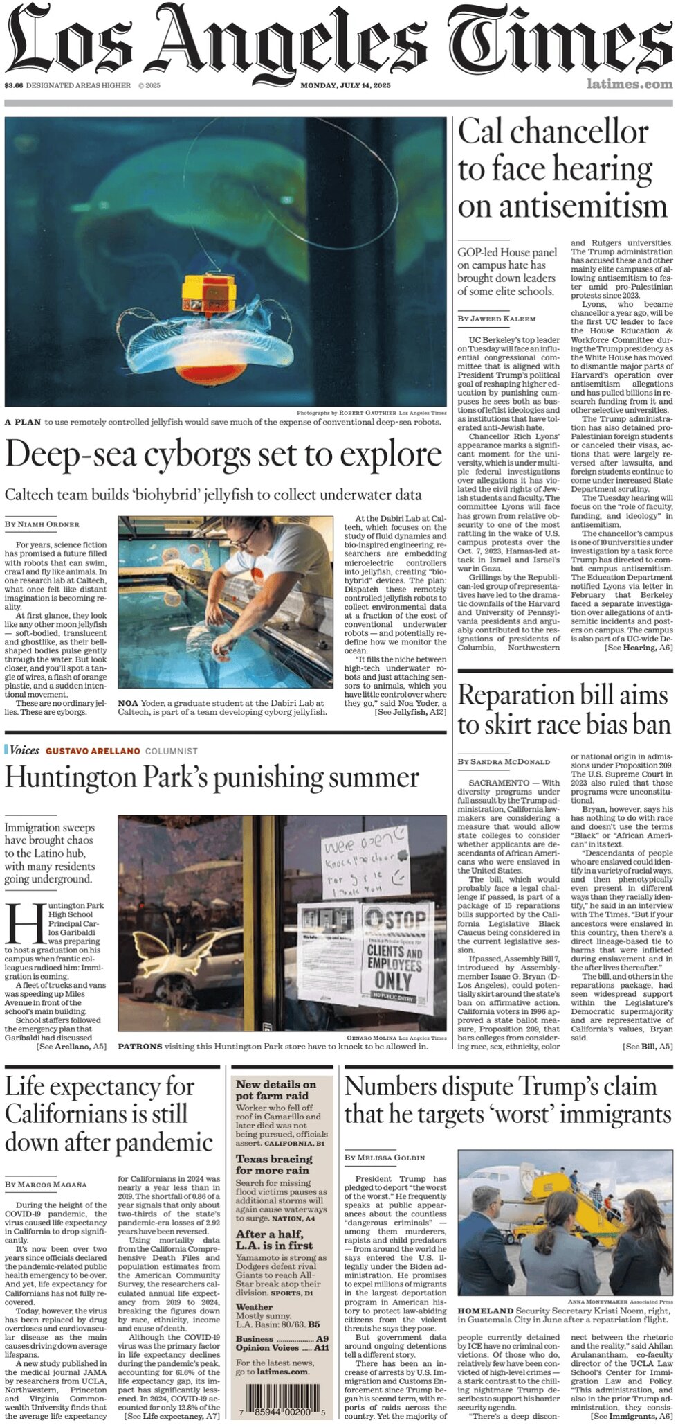 Prima Pagina Los Angeles Times 14/07/2025
