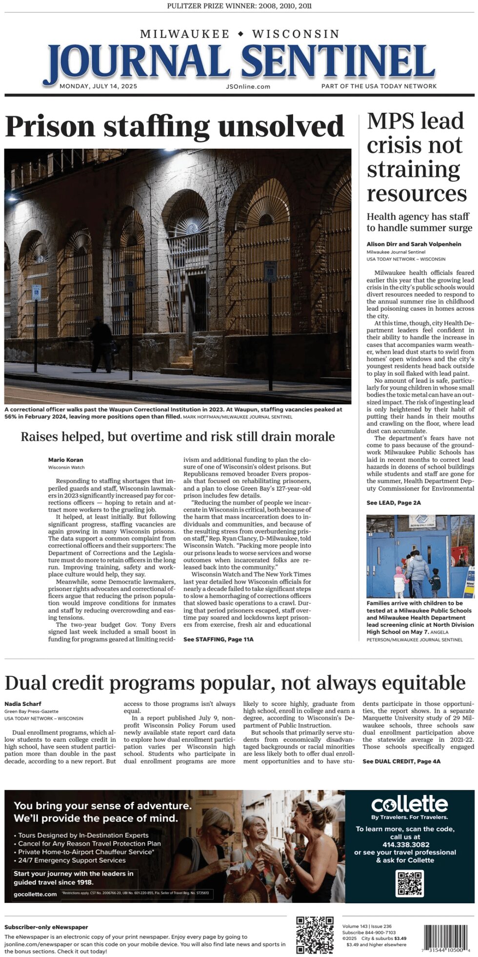 Prima Pagina Milwaukee Journal Sentinel 14/07/2025