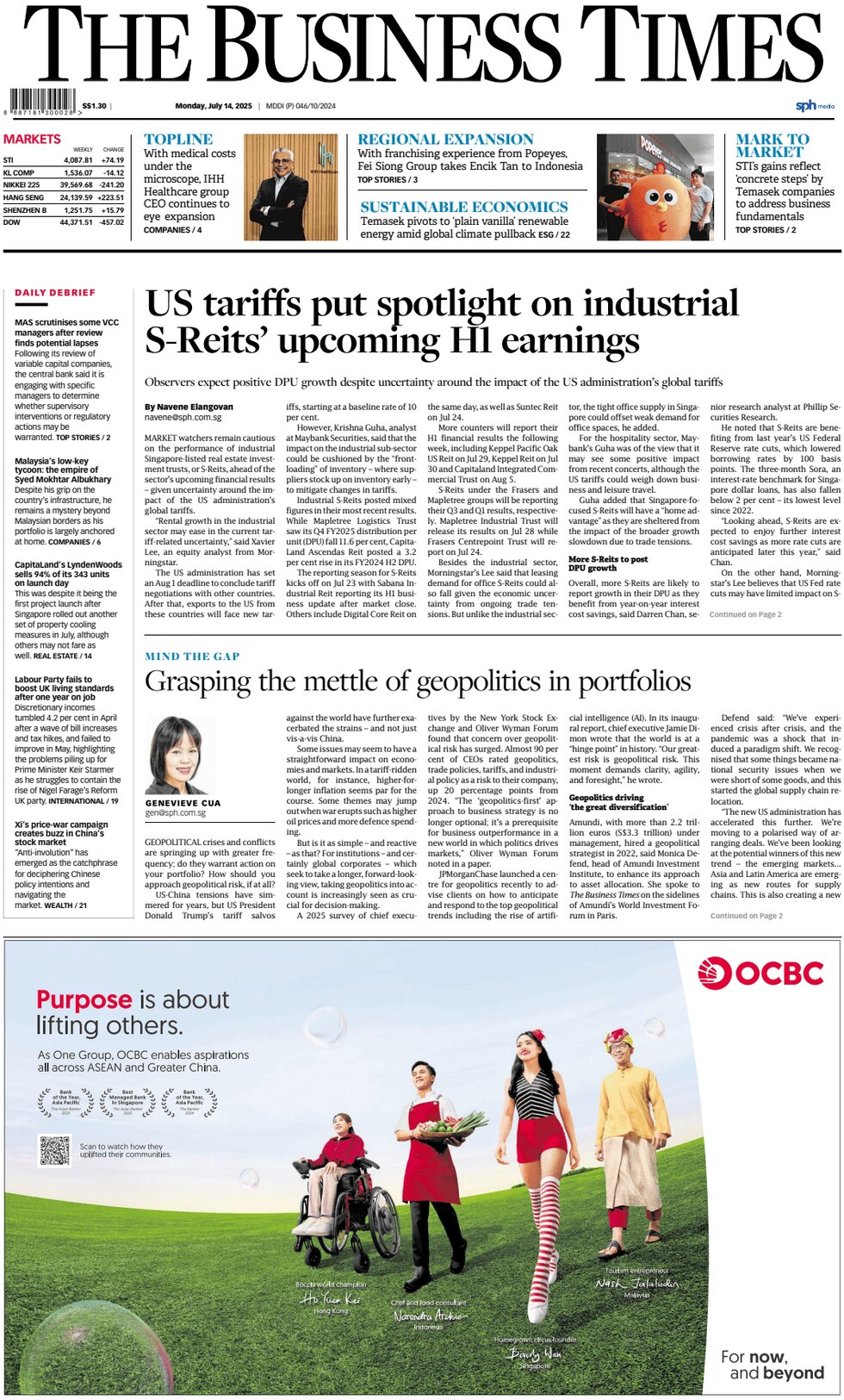 Prima Pagina The Business Times (Singapore) 14/07/2025