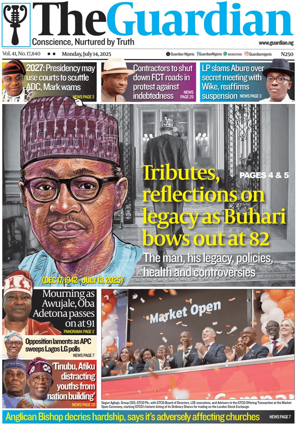 Prima Pagina The Guardian (Nigeria) 14/07/2025