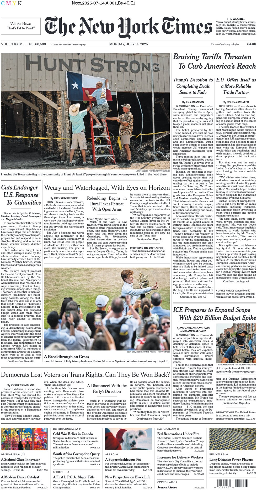 Prima Pagina The New York Times 14/07/2025