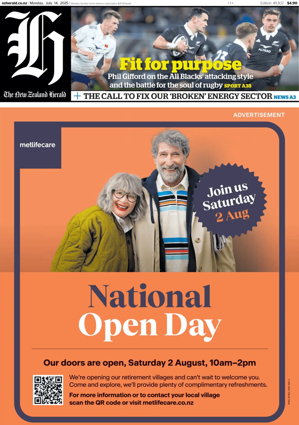 Prima Pagina The New Zealand Herald 14/07/2025