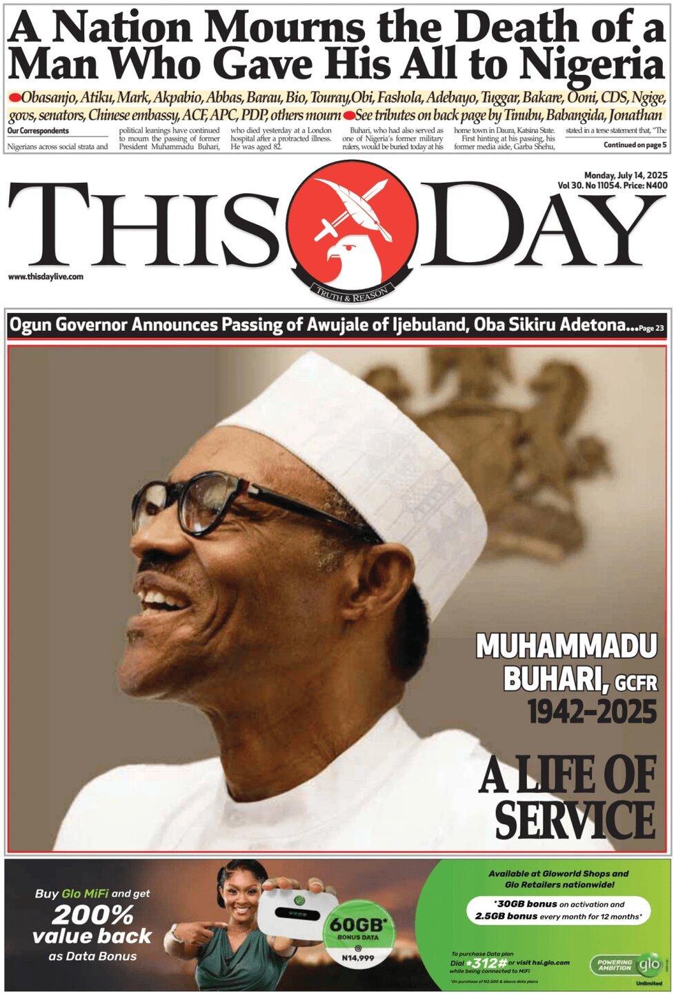 Prima Pagina ThisDay 14/07/2025