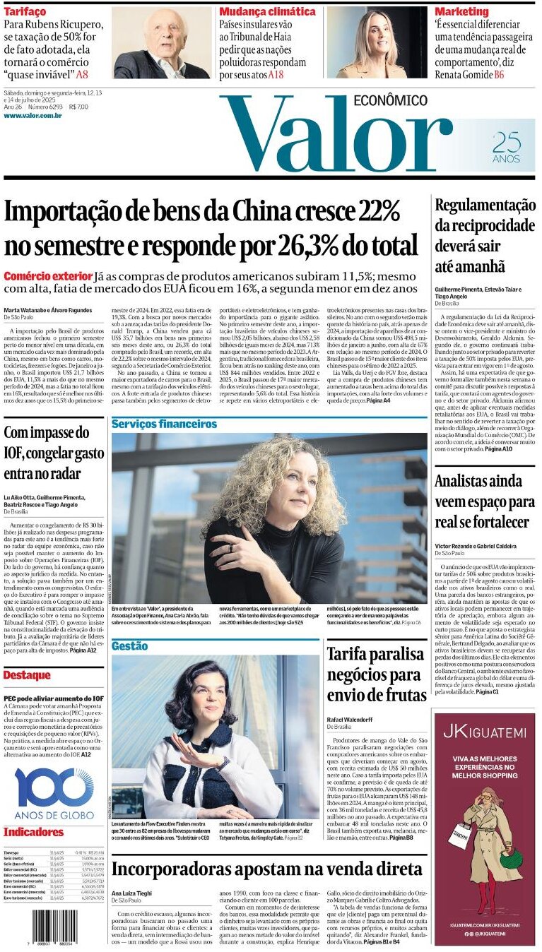 Prima Pagina Valor Econômico 14/07/2025