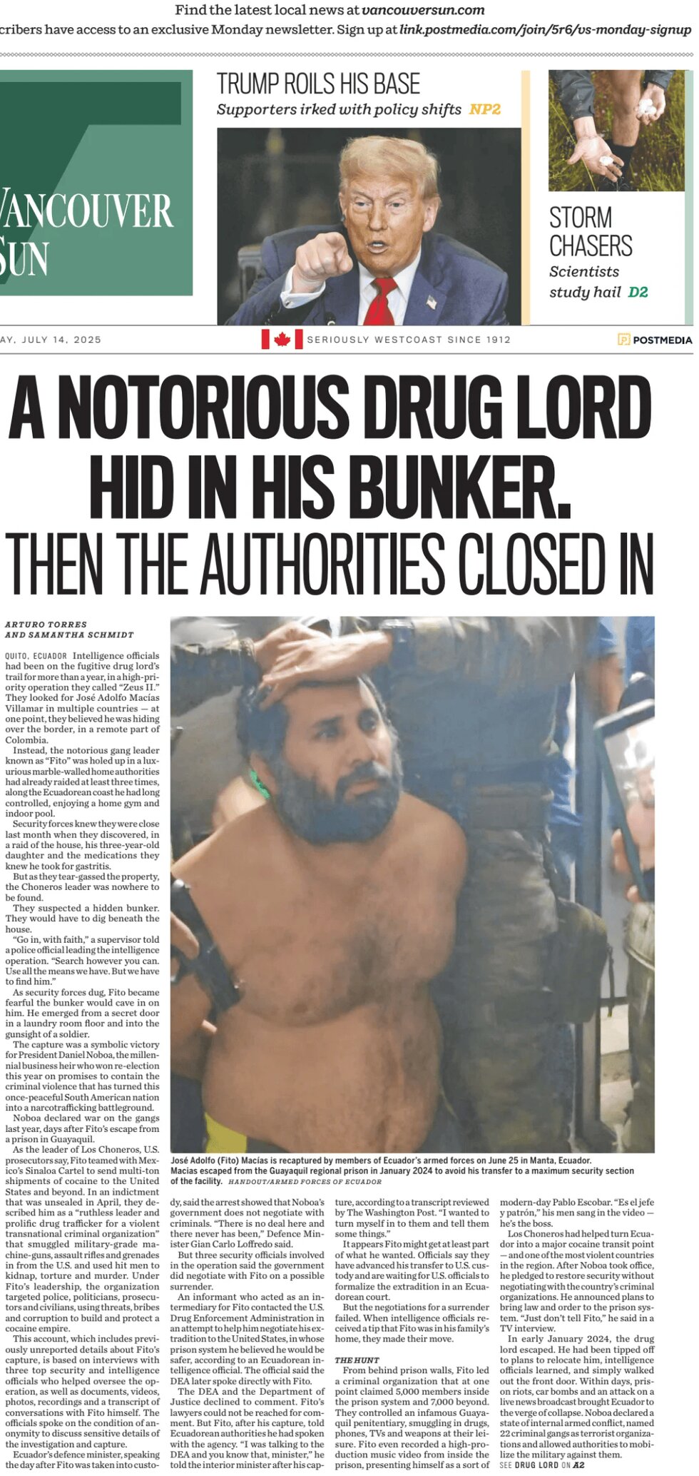 Prima Pagina Vancouver Sun 14/07/2025