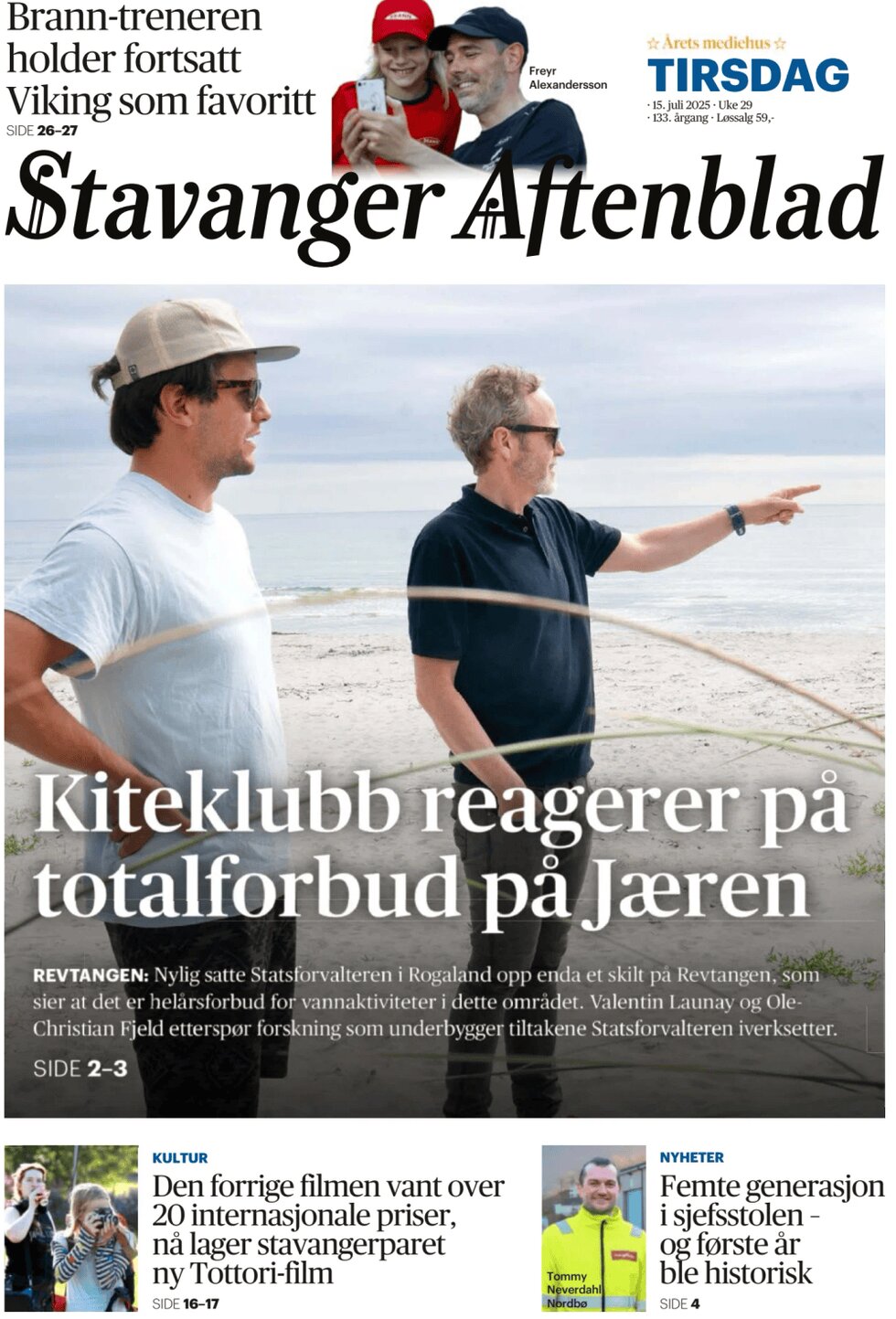 Prima Pagina Stavanger Aftenblad 15/07/2025