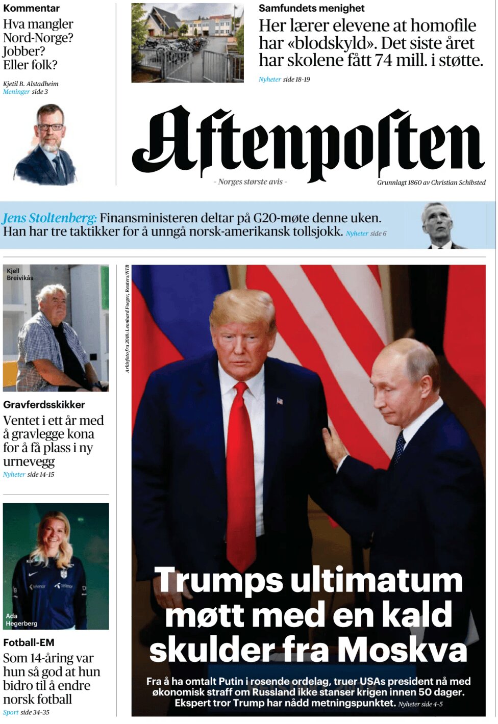 Prima Pagina Aftenposten 16/07/2025