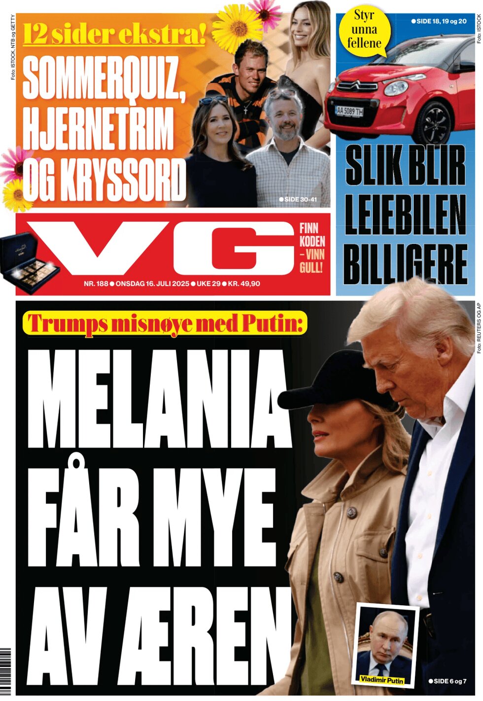 Prima Pagina Verdens Gang (VG) 16/07/2025