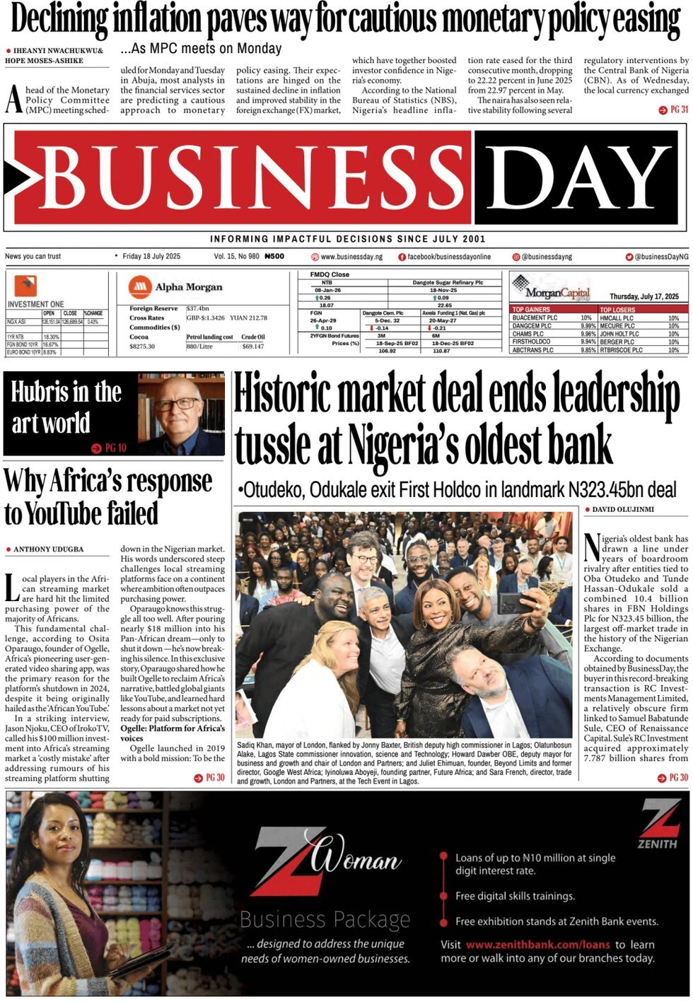 Prima Pagina BusinessDay 18/07/2025
