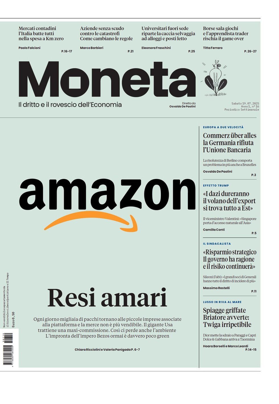 Copertina Moneta (Il Giornale) 19/07/2025
