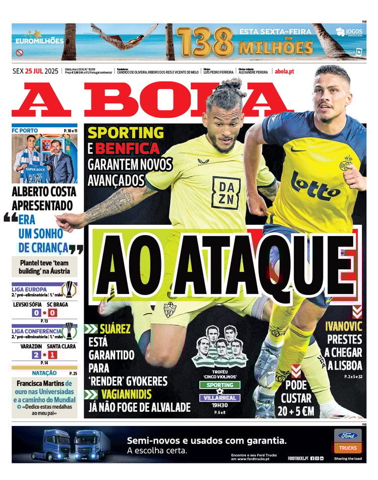 Prima Pagina A Bola 25/07/2025