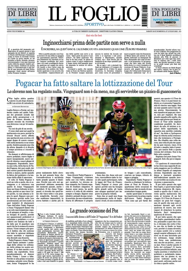 Copertina Il Foglio Sportivo 27/07/2025