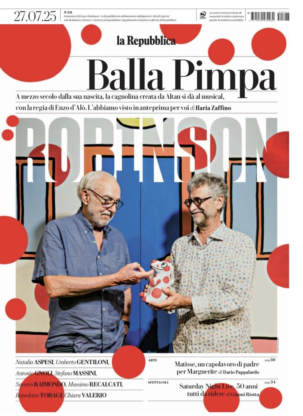 Copertina Robinson (La Repubblica) 27/07/2025