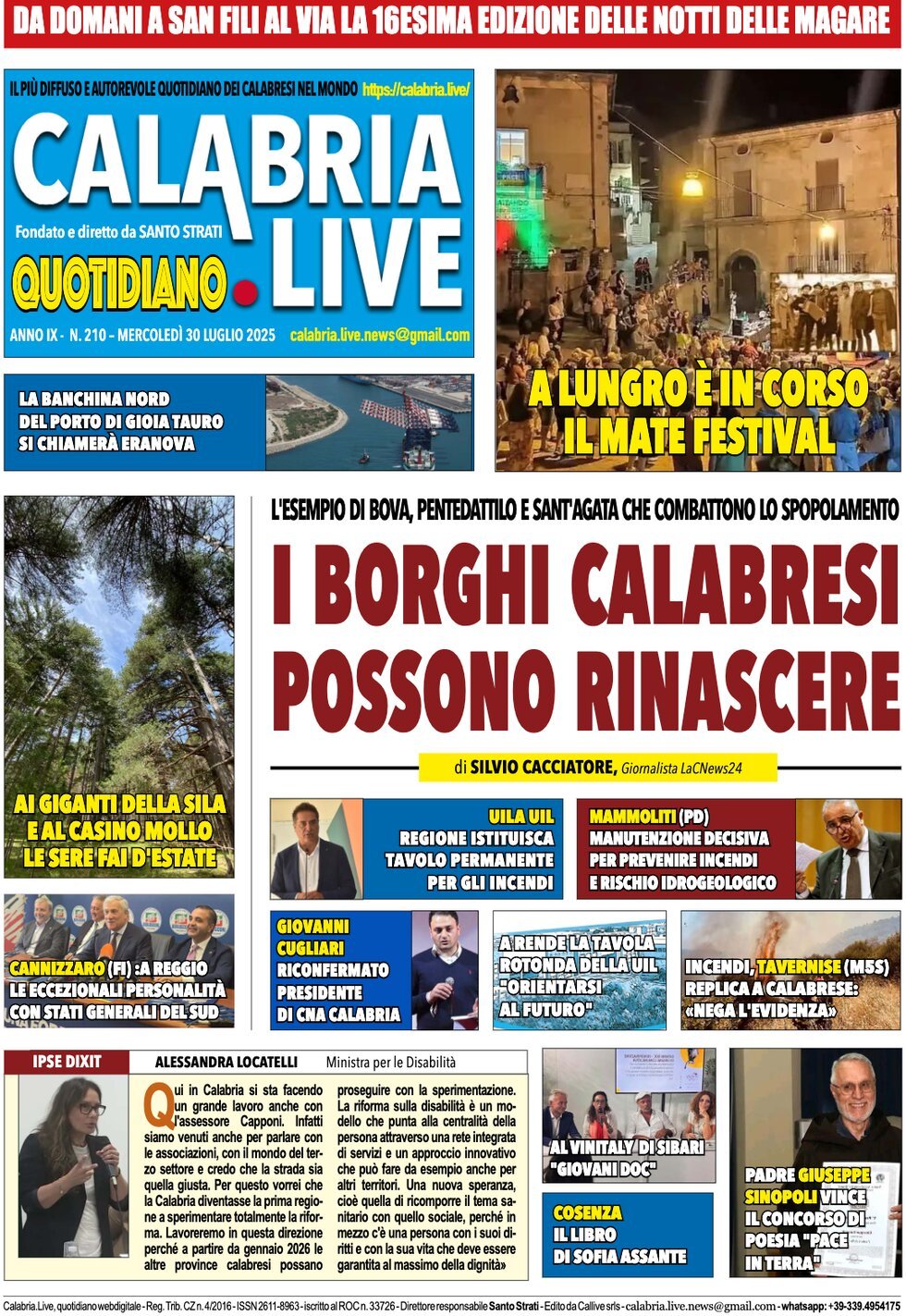Prima Pagina Calabria Live 30/07/2025