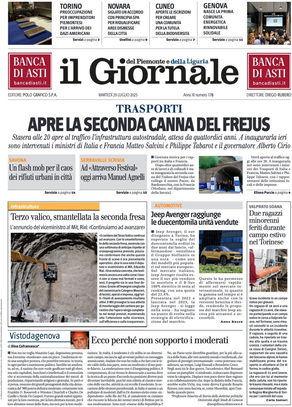 Prima Pagina Il Giornale del Piemonte e della Liguria 29/07/2025