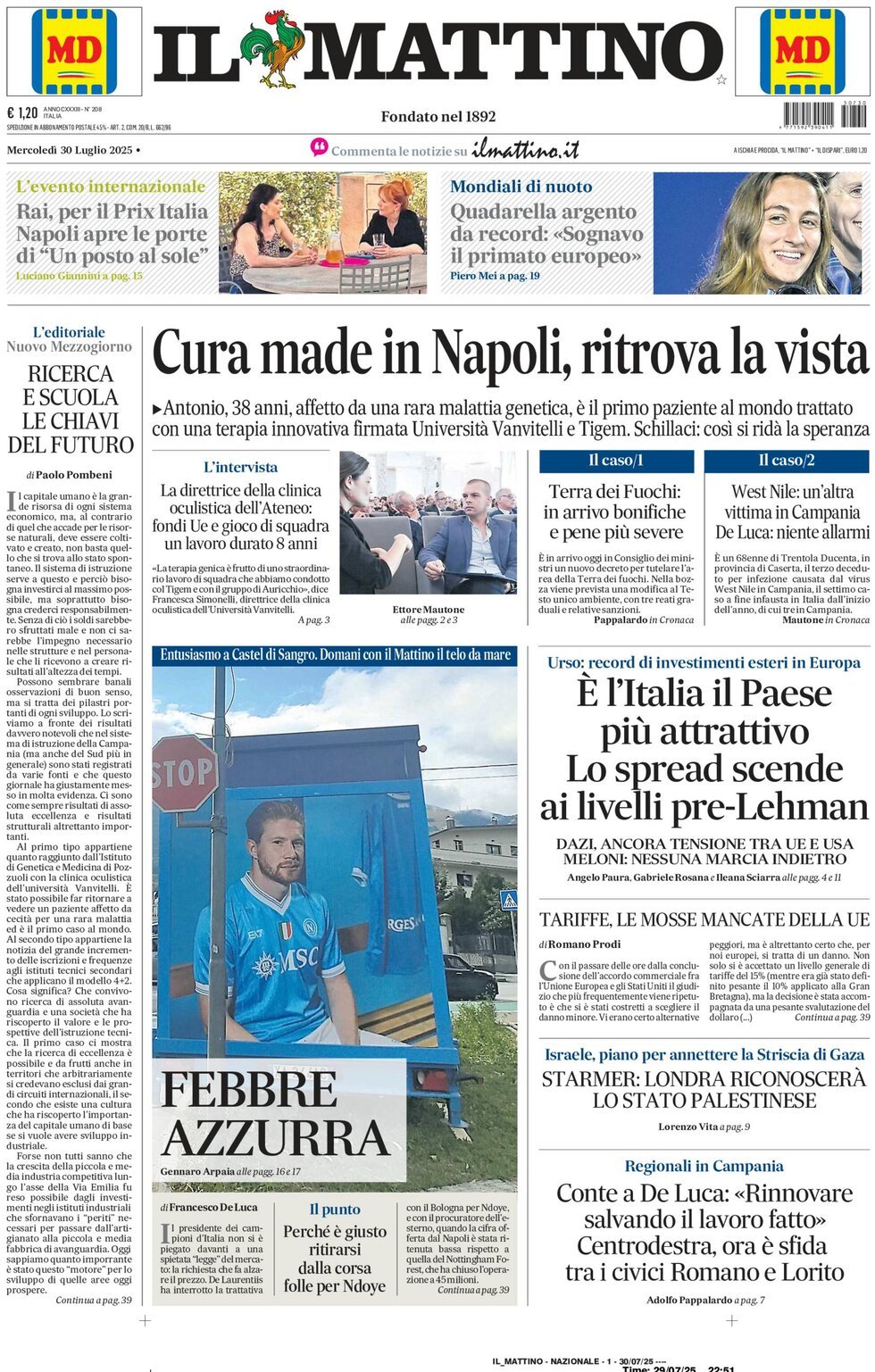 Prima Pagina Il Mattino 30/07/2025