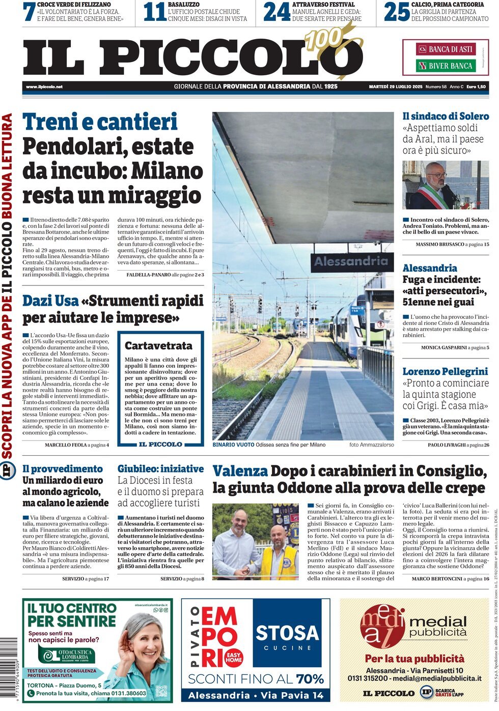 Prima Pagina Il Piccolo (Alessandria) 29/07/2025