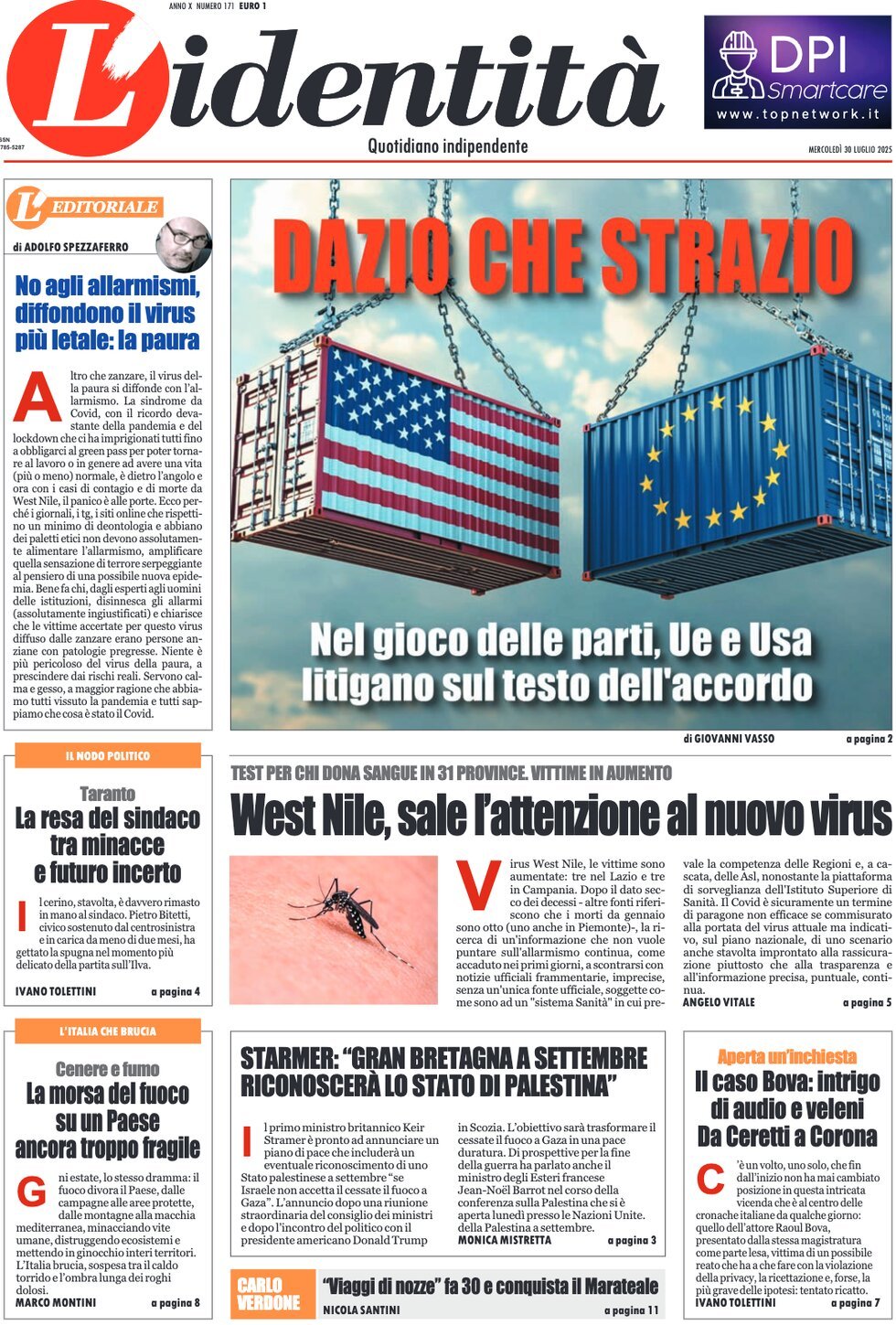 Prima Pagina L'Identità 30/07/2025