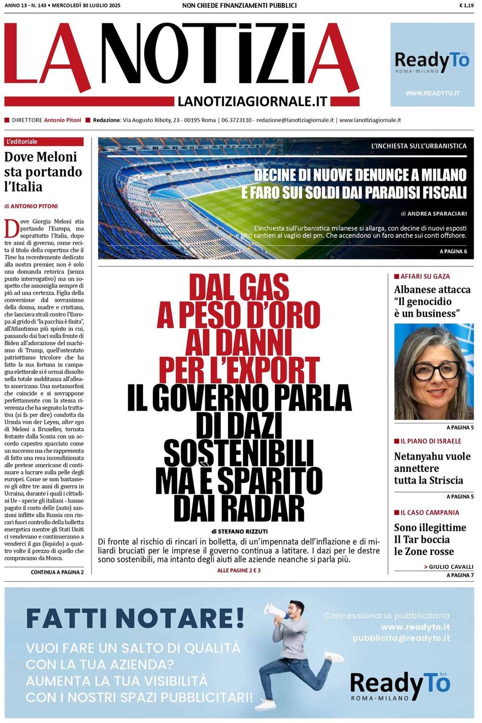 Prima Pagina La Notizia 30/07/2025