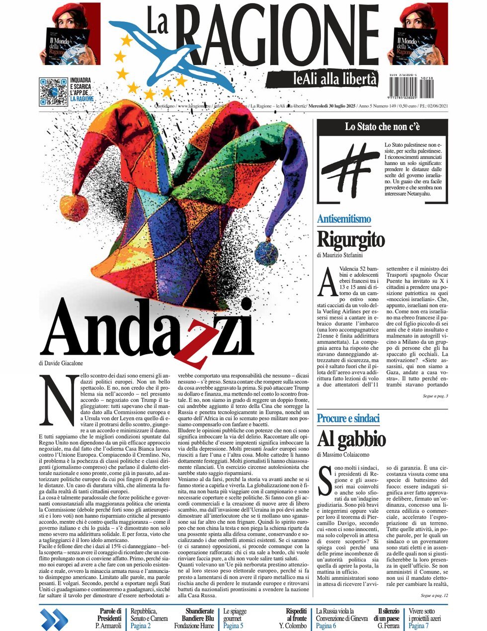 Prima Pagina La Ragione 30/07/2025
