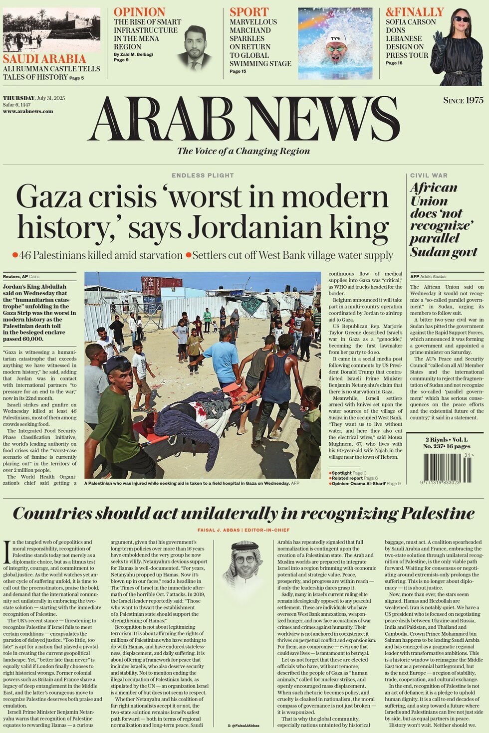 Prima Pagina Arab News 31/07/2025