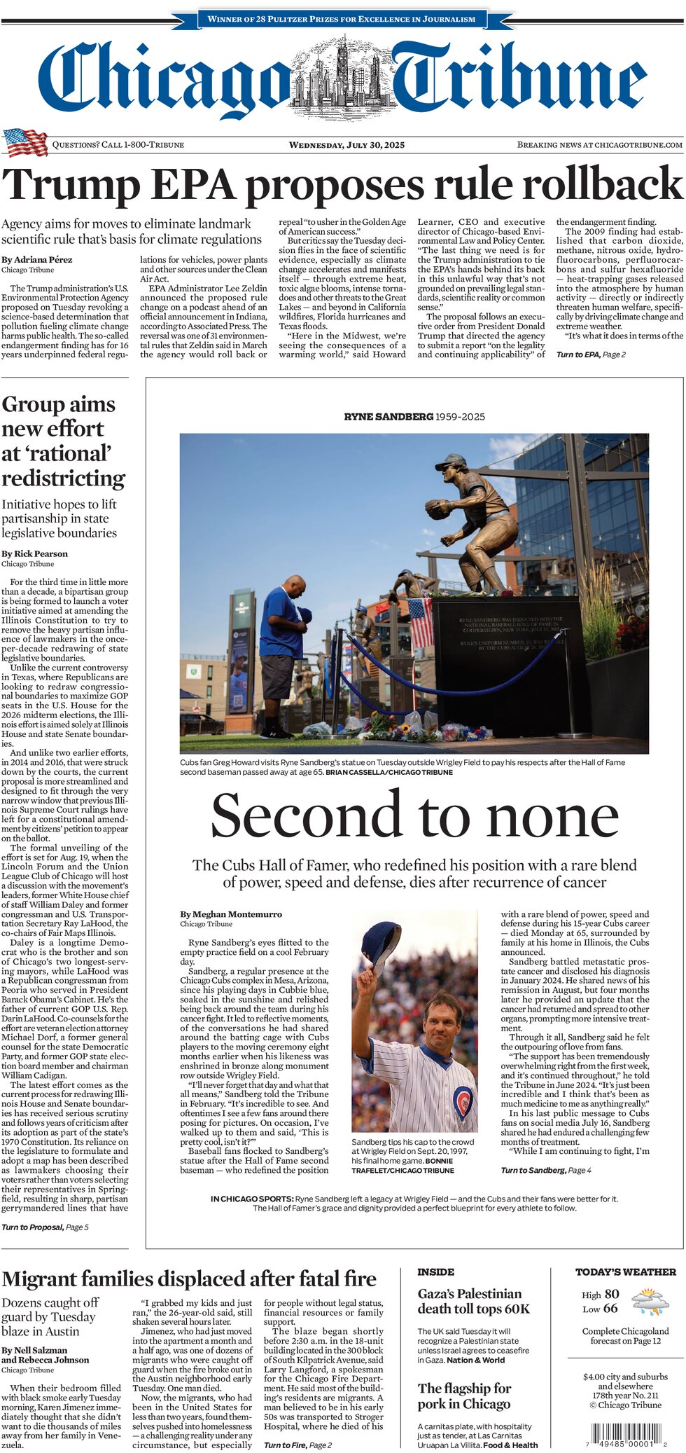 Prima Pagina Chicago Tribune 30/07/2025
