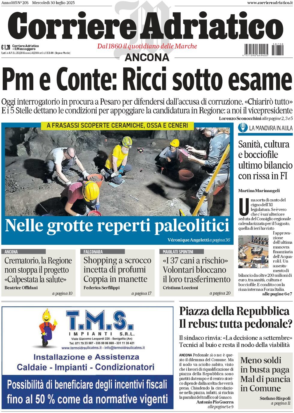 Prima Pagina Corriere Adriatico (Ancona) 30/07/2025