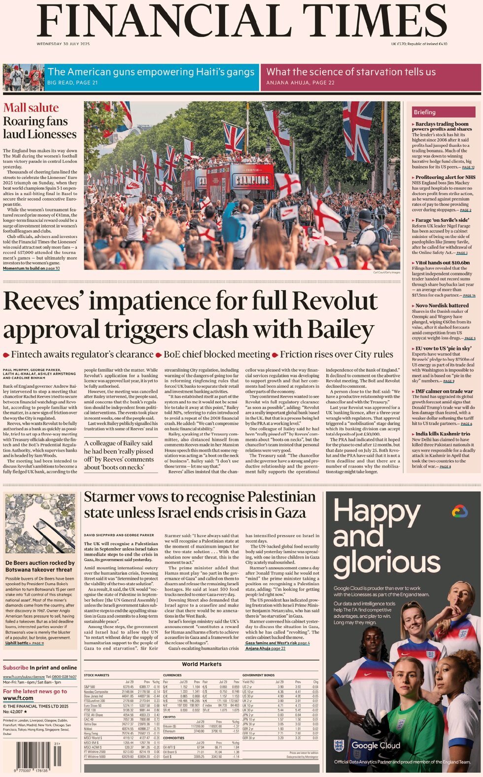 Prima Pagina Financial Times 30/07/2025